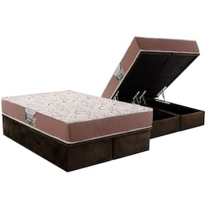Conjunto Box Baú Queen: Colchão Molas Herval Compact AG 65 / Durabilli Bordado Double Side + Base CRC Suede Brown (158x198)