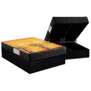 Cama Box Baú Queen: Colchão Ortopédico D Angelis Anjos D28 / AG65 Pantanal Black + Base CRC Suede Black (158x198)