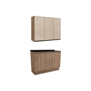 Cozinha Modulada Kappesberg Maxxi 3 Peças (1Aéreo+1Balcão+1Complemento) C3P11 Nogal/Preto-Kappesberg