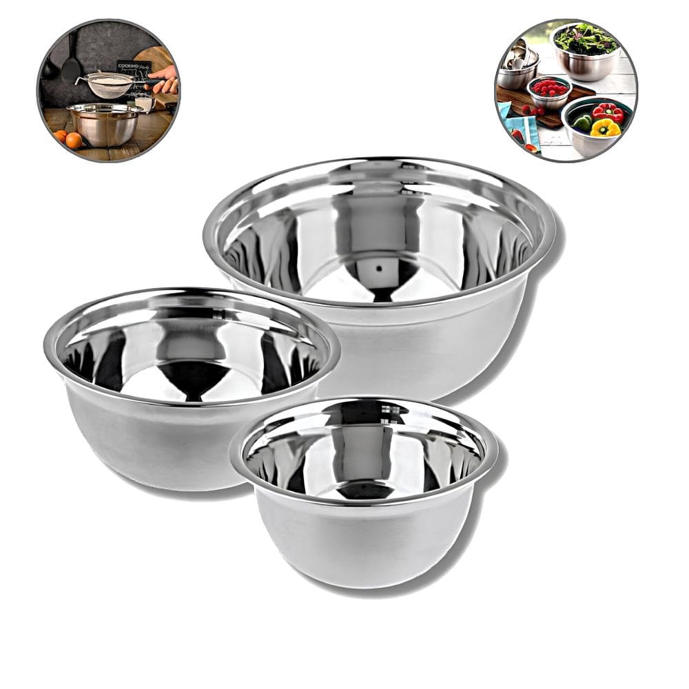 Kit 03 Tigelas Bowl Multiuso 20 24 e 28Cm Diâmetro Aço Inox Bacia Culinaria de Cozinha Saladas Massa
