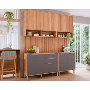 Kit Cozinha Modulada 6 Peças Divina (2Aéreos+2Balcões+2Complementos) CZ009 Freijo/Titanium - MGM