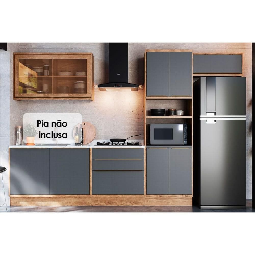 Kit Cozinha Modulada 6 Peças Versalis (2Aéreos+2Balcões+1Paneleiro+1Complemento) C6P162 Freijo/Grafite - Herval