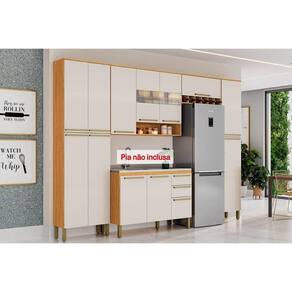 Kit Cozinha Modulada 5 Peças Nápoli Prime (2Aéreos+1Balcão+2Paneleiros) C5P96 Amendoa/Off White - Ronipa