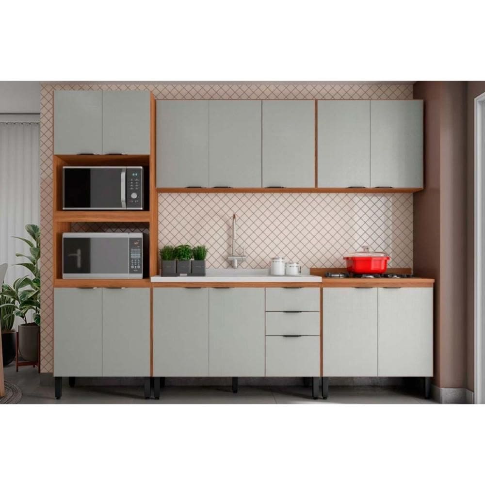 Kit de Cozinha Completa 5 Peças Firenze (2Aéreos+2Balcões+1Paneleiro) s/Pia FMT009 Amendola/Nude Prime TX - Demóbile