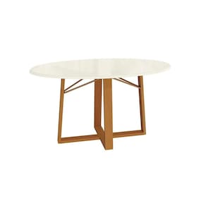 Mesa Multiuso Cozinha Elma Madeira Maciça c/ Tampo Madeirado c/ Vidro 180x105cm Carvalho/Off White - Kappesberg