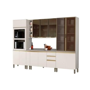 Kit de Cozinha Completa 8 Peças Connect (1Aéreos+2Balcões+2Paneleiros+3Complementos) C8P05 Off White - Henn