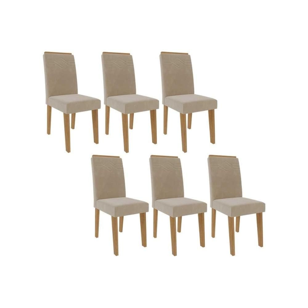 Kit 6 Cadeiras Sala Jantar Taís 6 Un Savana/Nature-Suede Nude Bege - Cimol
