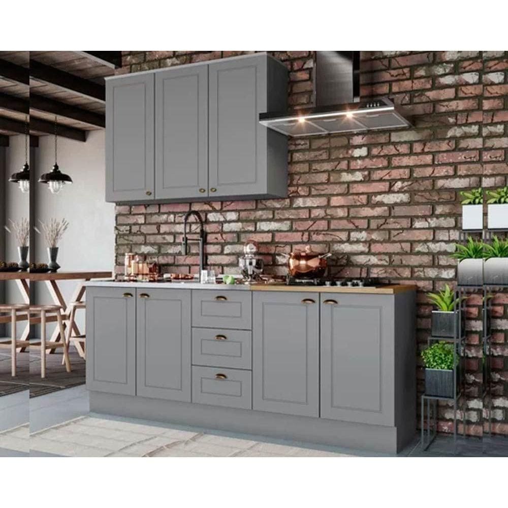 Kit Cozinha Modulada 4 Peças Americana (1Aéreo+2Balcões+1Complemento) s/Pia CZ127 Cinza - Henn