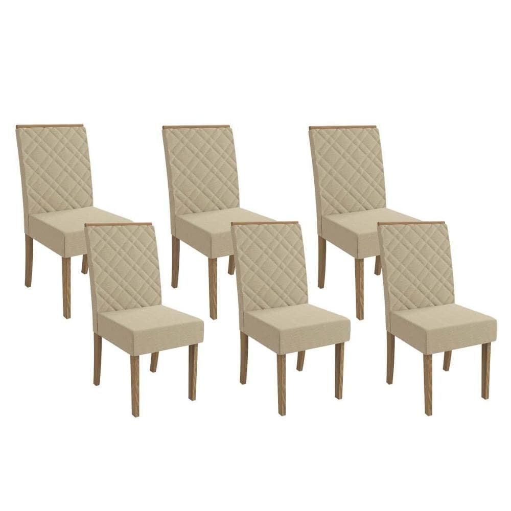 Kit 6 Cadeiras Sala Jantar 2CAD149NG 6 Un Nogueira/Linho Bege A019 - Kappesberg