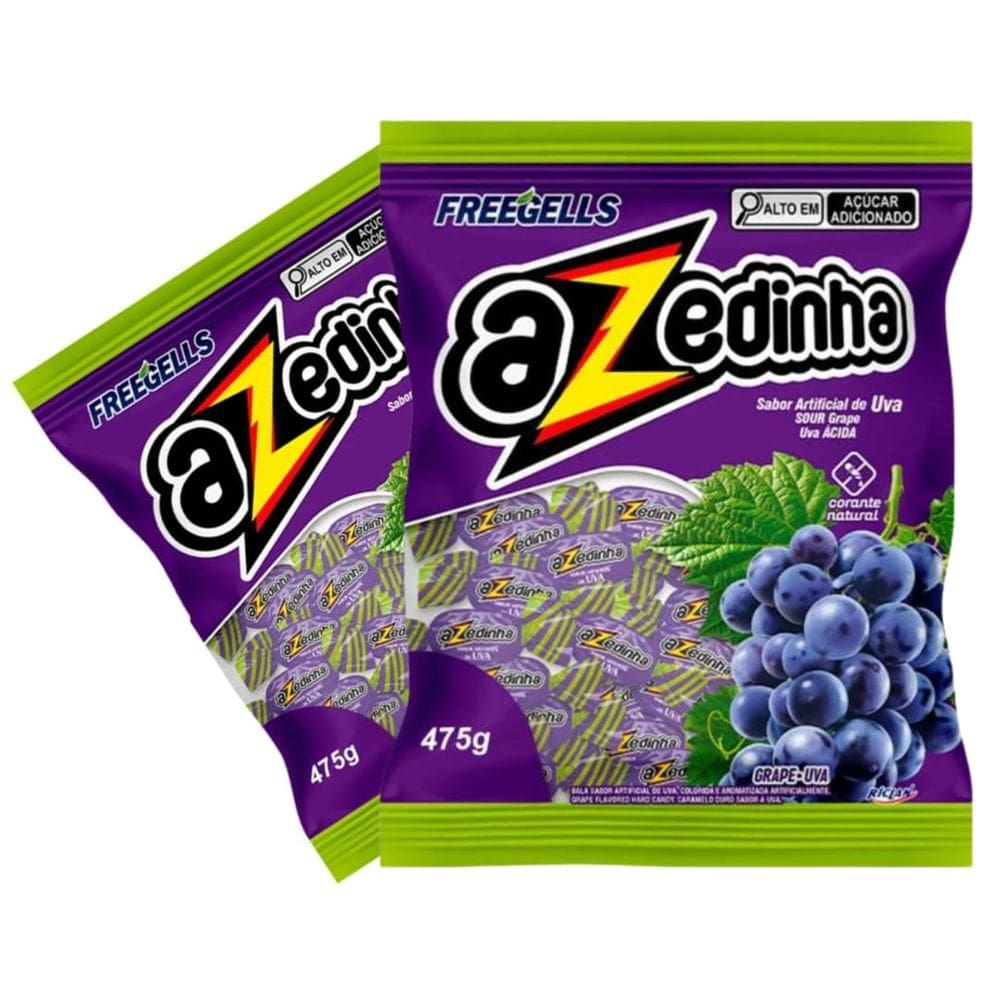 Bala Freegells Azedinha Uva Riclan 475g - 2 Pacotes