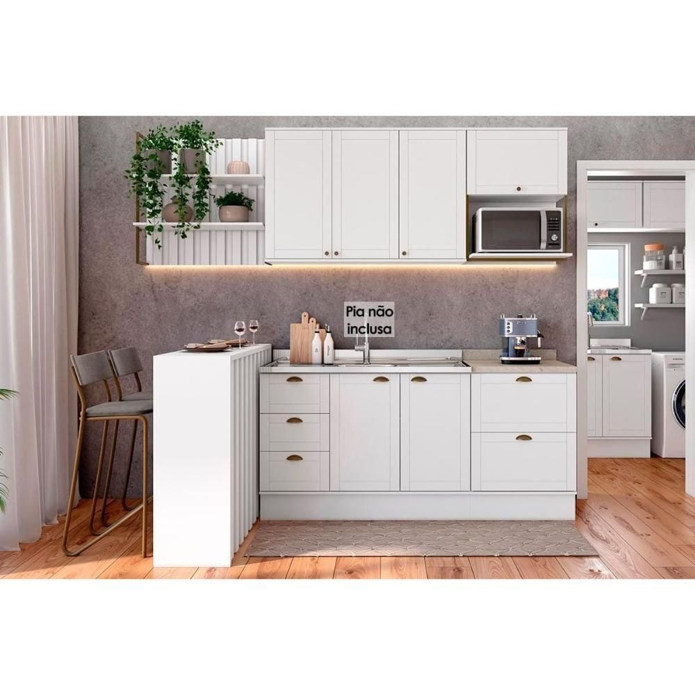 Kit Cozinha Modulada 6 Peças Bella (2Aéreos+2Balcões+1Ilha+1Complemento) C6P56 Branco - Carraro
