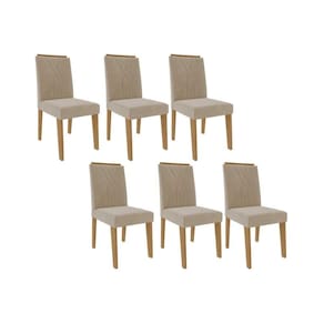 Kit 6 Cadeiras Sala Jantar Nicole 6 Un Madeirado/Suede Nude Bege - Cimol