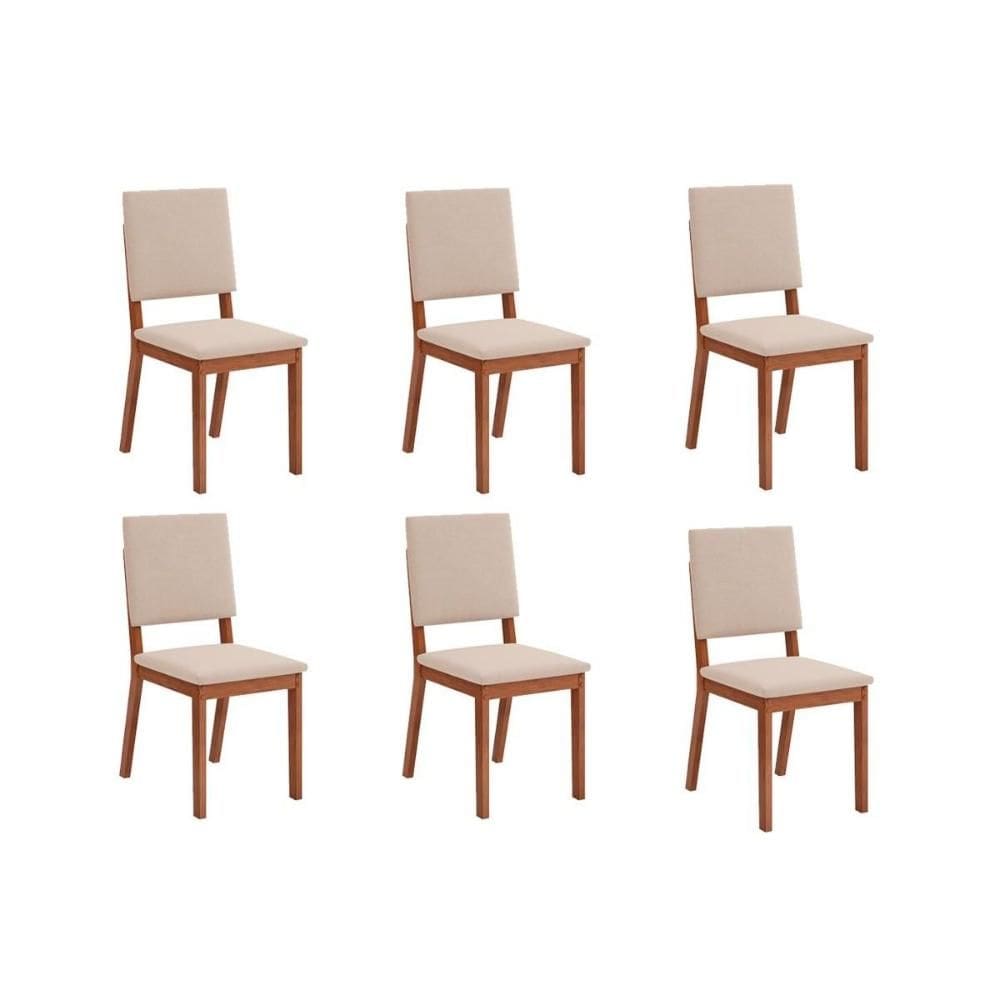 Kit 6 Cadeiras de Cozinha Talia 6 Un Freijo/Suede Creme - DJ Móveis