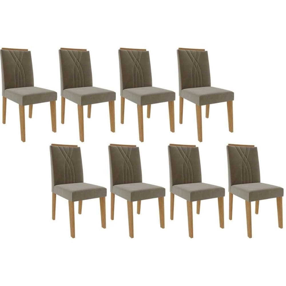 Kit 8 Cadeiras Sala Jantar Nicole 8 Un Nature/Suede Nude Bege - Cimol