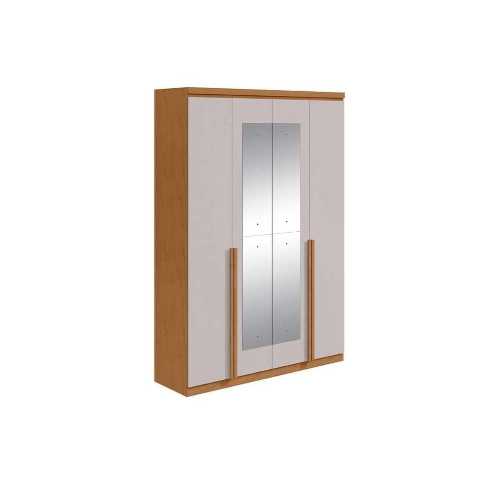 Guarda Roupa Casal 4 Portas (2 c/ Espelho) e 2 Gavetas Alonzo Amendoa/Off White - Lopas