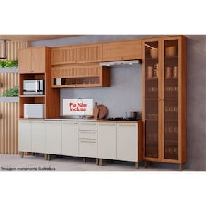 Kit de Cozinha Completa 7 Peças Requinte (2Aéreos+2Balcões+2Paneleiros+1Complemento) CZ103 Nature/Nature/Areia - Henn
