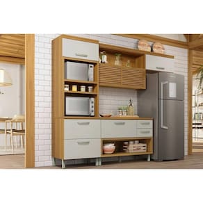 Kit Cozinha Modulada 3 Peças Princesa (1Aéreo+1Balcão+1Paneleiro) C6P63 Freijo/Off White - Nesher
