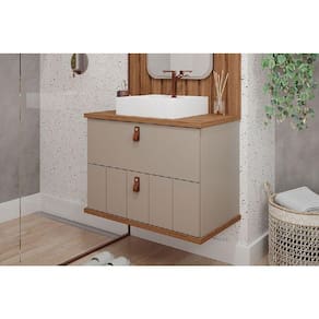 Bancada de Banheiro Balcão Milano 1 Porta e 1 Gaveta c/ Cuba 80cm Cappuccino/Freijo - MGM
