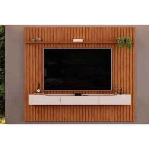 Estante p/ Sala até 85 Pol Pratic Ripado c/ 3 Gavetas 250x240cm Freijó/Off White - DJ Móveis