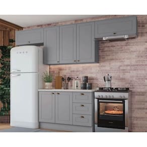 Kit de Cozinha Completa 5 Peças Americana (3Aéreos+1Balcão+1Complemento) CZ134 Cinza - Henn