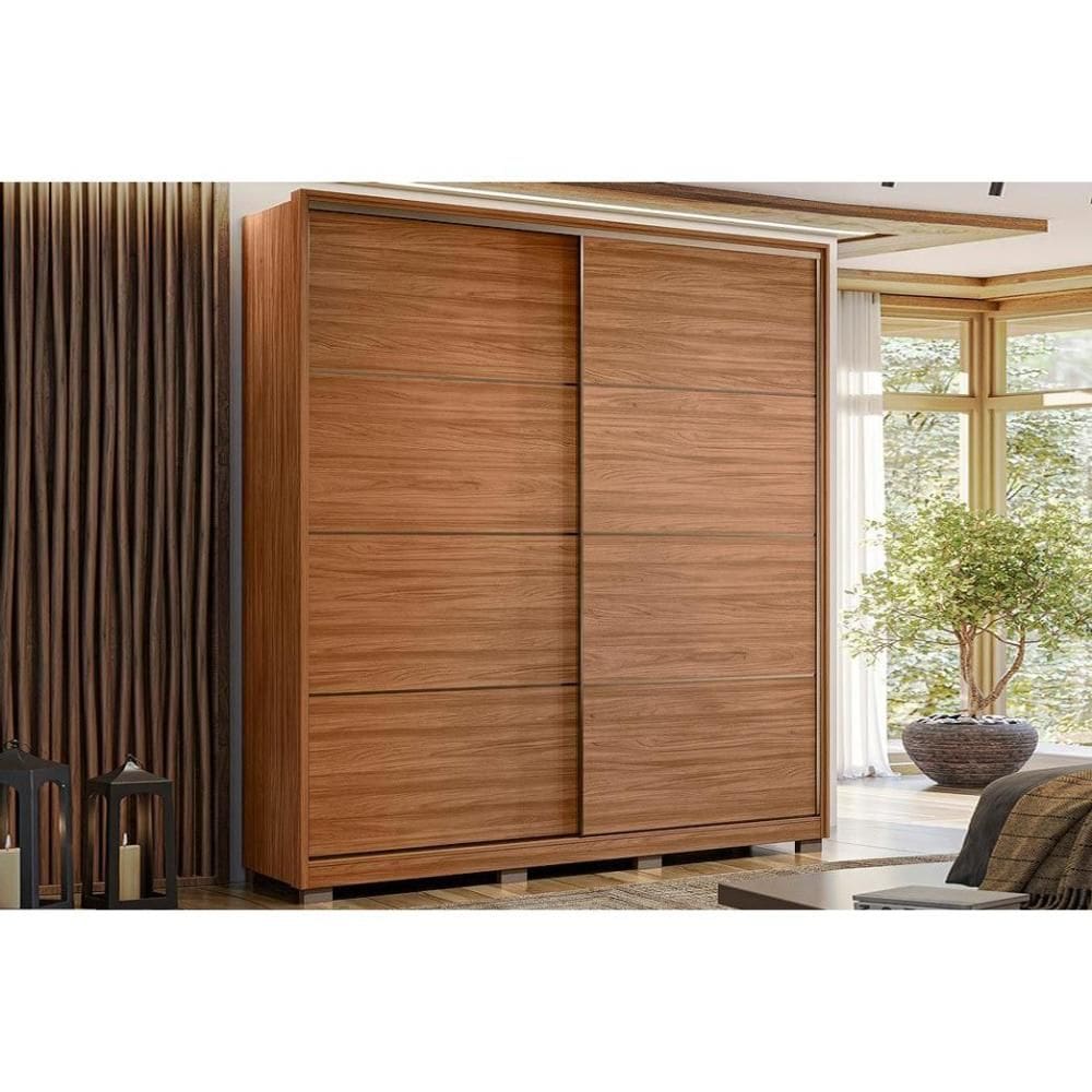 Guarda Roupa 2 Portas de Correr e 3 Gavetas c/ Pés Belga Flex Nogueira/Nogueira ou Preto - Demóbile