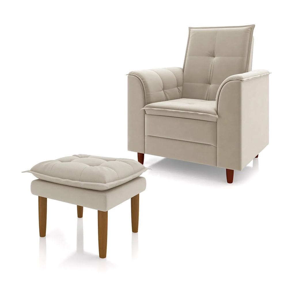 Poltrona de Amamentação com Puff Líria Suede Pé de Madeira N03 - D`Rossi