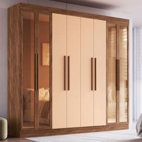 Guarda Roupa Casal 100% Mdf Chicago 68500 8 Portas 4 Gavetas Castanho/Nude