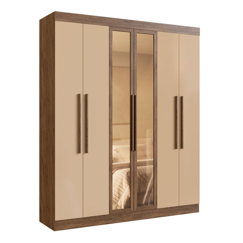Guarda Roupa Casal 100% Mdf Malibu 6 Portas 2 Gavetas Castanho/Nude