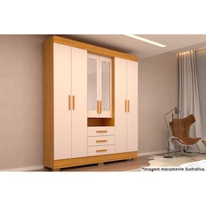 Guarda Roupa Casal 6 Portas (2 c/ Espelho) e 3 Gavetas Débora Nature/Off White - ACP