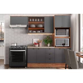 Kit de Cozinha Completa 4 Peças Bella (2Aéreos+1Balcão+1TorreQuente) C4P197 Nogal/Cinza - Carraro
