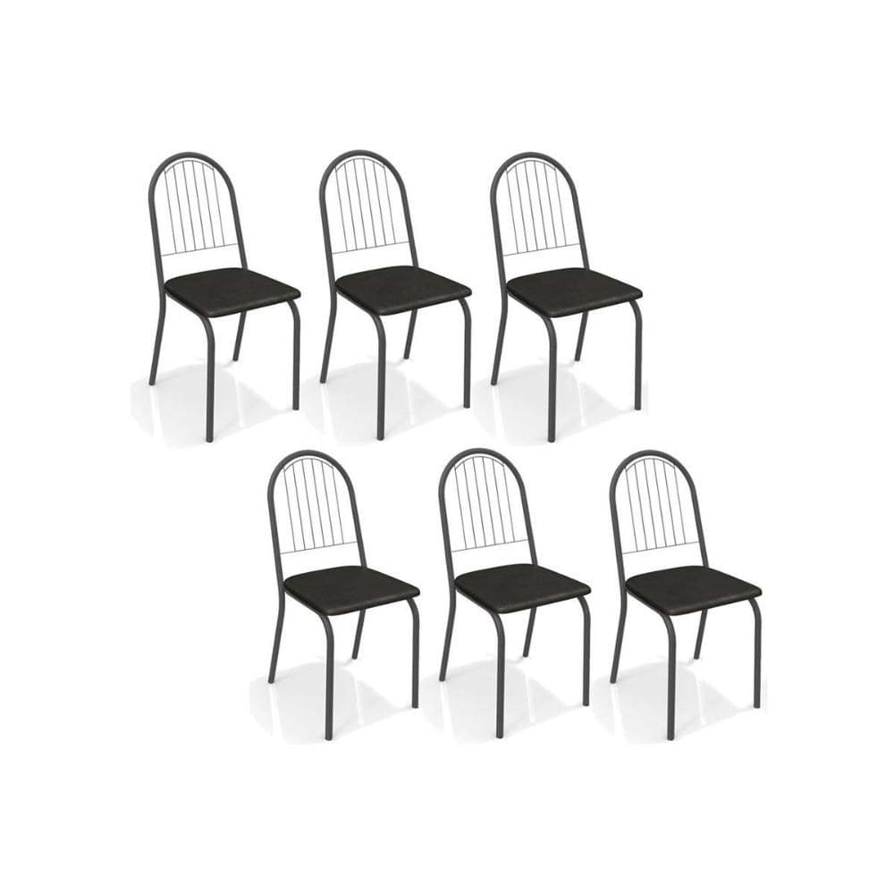 Kit 6 Cadeiras de Cozinha Noruega 2C077 6 Un Preto Fosco/Courano Preto 110 - Kappesberg