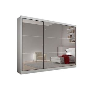 Guarda Roupa 3 Portas de Correr e 4 Gavetas c/ Espelho Passion/Atlanta Branco - Novo Horizonte