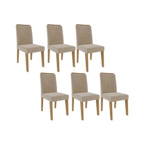Kit 6 Cadeiras de Cozinha Nicole 6 Un Nature/Suede Nude Bege - Cimol