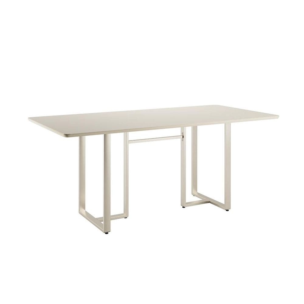 Mesa de Jantar Retangular com Tampo de Vidro Arcadia Off White e Champagne 184 cm