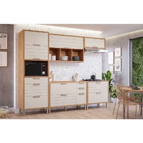 Kit de Cozinha Completa 5 Peças Eloise (2Aéreos+2Balcões+1TorreQuente) C5P178 Freijo/Off White - MGM