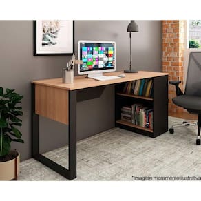 Mesa Notebook Escritório ME4182 160cm Amêndoa/Preto - Tecno Mobili