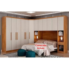 Quarto Completo Modu Rizon/Linea 7 Peças ( 1 Aéreo + 3 Guarda Roupas + 1 Closet Obliquo + 2 Complementos) QCM106 Cumaru/Fendi - Novo Horizonte