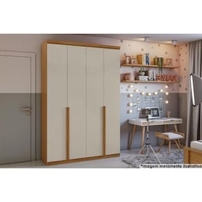 Guarda Roupa Casal 4 Portas e 2 Gavetas Alonzo Amendoa/Off White - Lopas