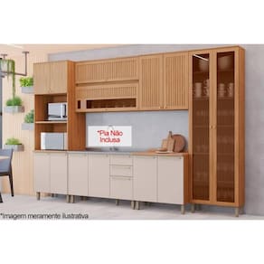 Kit Cozinha Modulada 7 Peças Completa Requinte (2Aéreos+2Balcões+2Paneleiros+1Complemento) CZ104 Nature/Nature/Areia - Henn