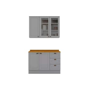 Kit Cozinha Modulada 3 Peças Americana (1Aéreo+1Balcão+1Complemento) CZ126 Cinza - Henn