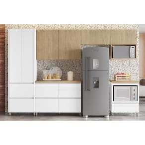 Kit Cozinha Modulada 6 Peças Rainha Gourmet (3Aéreos+1Paneleiro+2Balcões) C6P39 Branca/Nature - Nesher