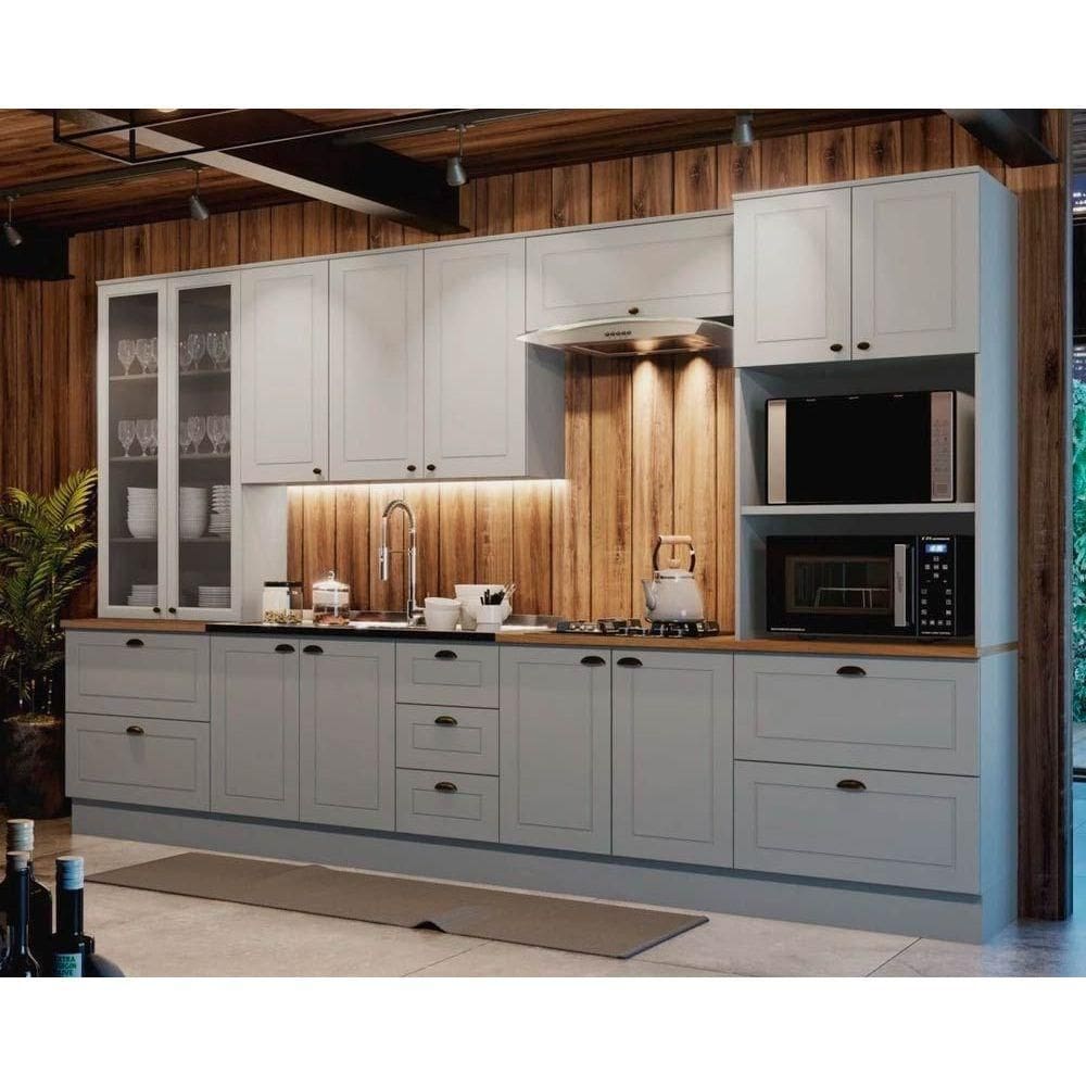 Kit Cozinha Modulada 7 Peças Americana (2Aéreos+2Balcões+2Paneleiros+1Complemento) s/Pia CZ143 Cinza - Henn