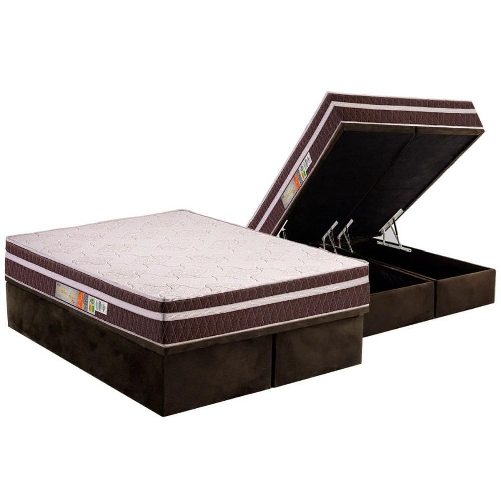 Cama Box Baú Queen: Colchão Ortopédico Polar D28 Orthoface Vip + Base CRC Suede Brown (158x198)