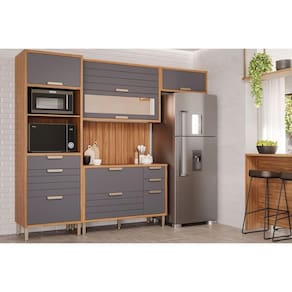 Kit de Cozinha Completa 5 Peças Eloise (2Aéreos+1Balcão+1TorreQuente+1Complemento) C5P109 Freijo/Titanium - MGM