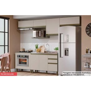 Cozinha Modulada Henn Connect 8 Peças (5Aéreos+2Balcões+1Complemento) C5P68 Duna/Cristal-Henn