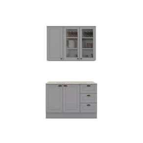 Kit Cozinha Modulada 3 Peças Americana (1Aéreo+1Balcão+1Complemento) CZ125 Cinza - Henn