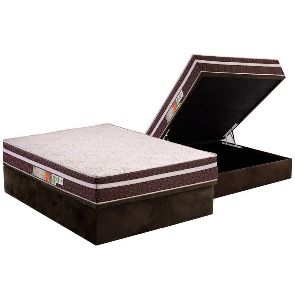 Cama Box Baú Casal: Colchão Ortopédico Polar D28 Orthoface Vip + Base CRC Suede Brown (138x188)