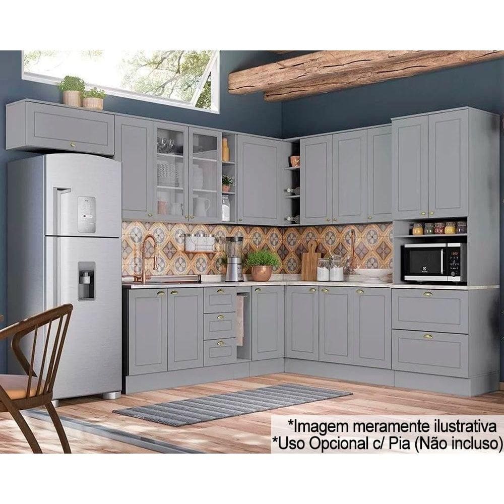 Kit de Cozinha Completa 16 Peças Americana 1 (6Aéreos+5Balcões+1Paneleiro+4Complementos) C5P38 Cinza - Henn