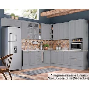 Kit de Cozinha Completa 16 Peças Americana 1 (6Aéreos+5Balcões+1Paneleiro+4Complementos) C5P38 Cinza - Henn