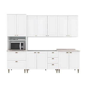 Cozinha Modulada Henn Americana 6 Peças (2Aéreos+2Balcões+1Paneleiro+1Complemento) c/ Pés C5P62 Branco-Henn